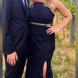 Elegant Navy Dress with Silver Detail